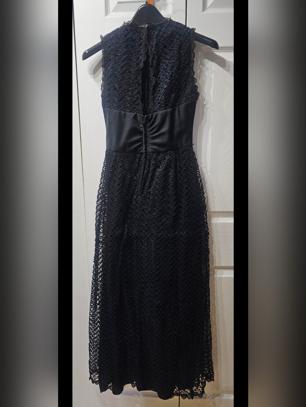 Vintage Women's Black Lace & Taffeta Sleeveless Gown With Peekaboo Decollette